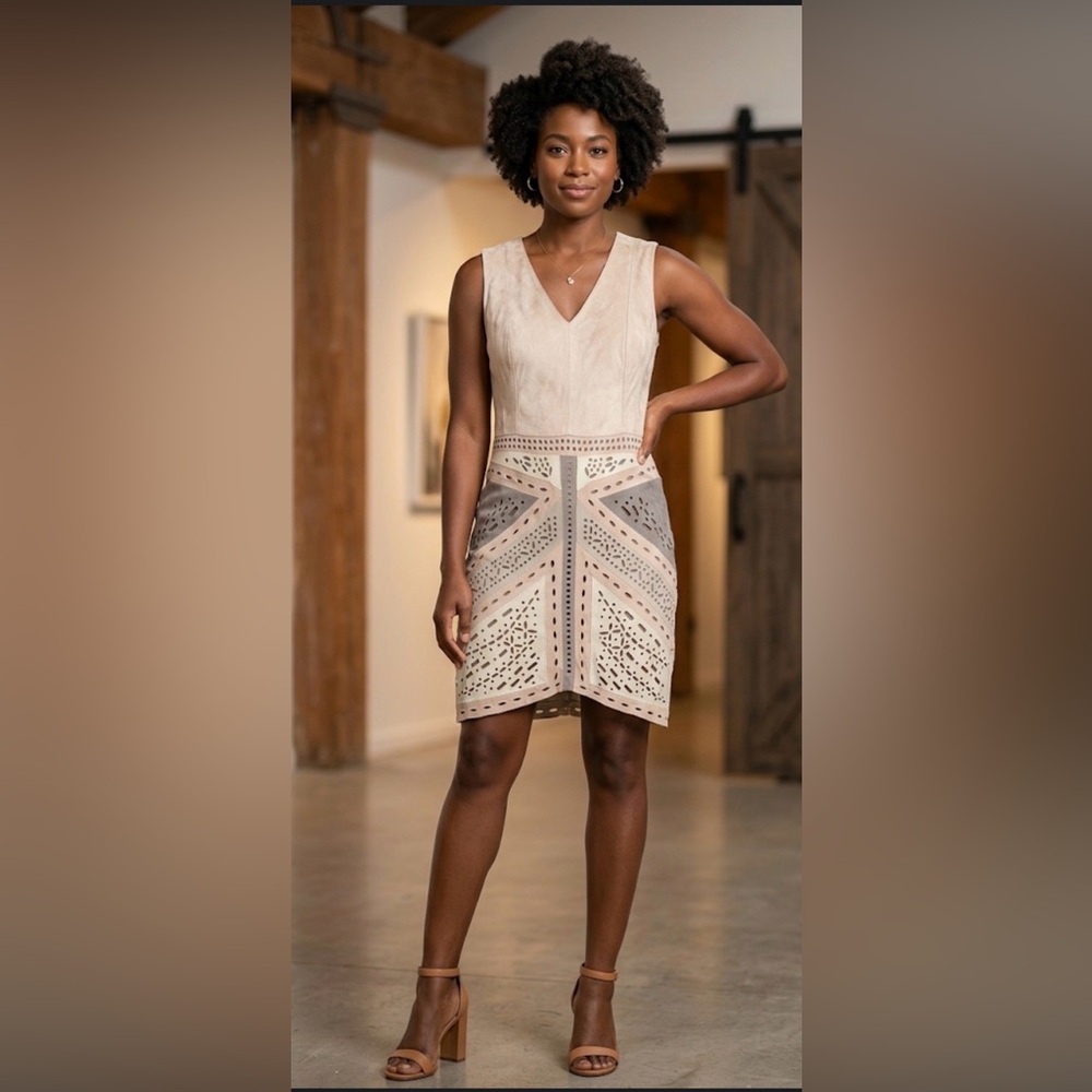 Marciano leather Elegant Beige Sleeveless Dress